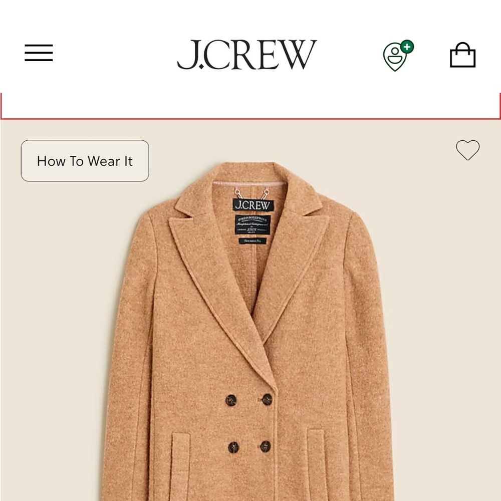 J. Crew Women's Camel Double-Breasted boiled Italian wool plus size (20) coat